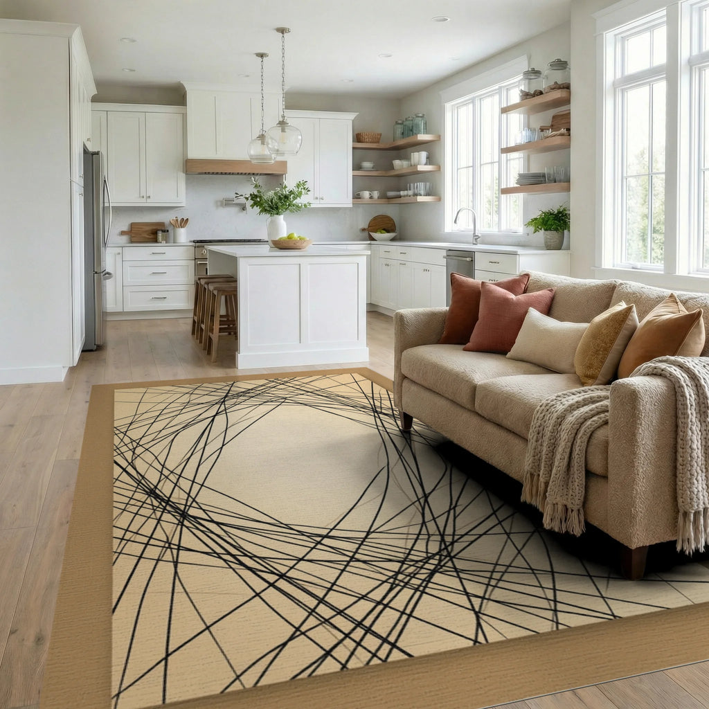 Black Cream Beige Rug - living_room
