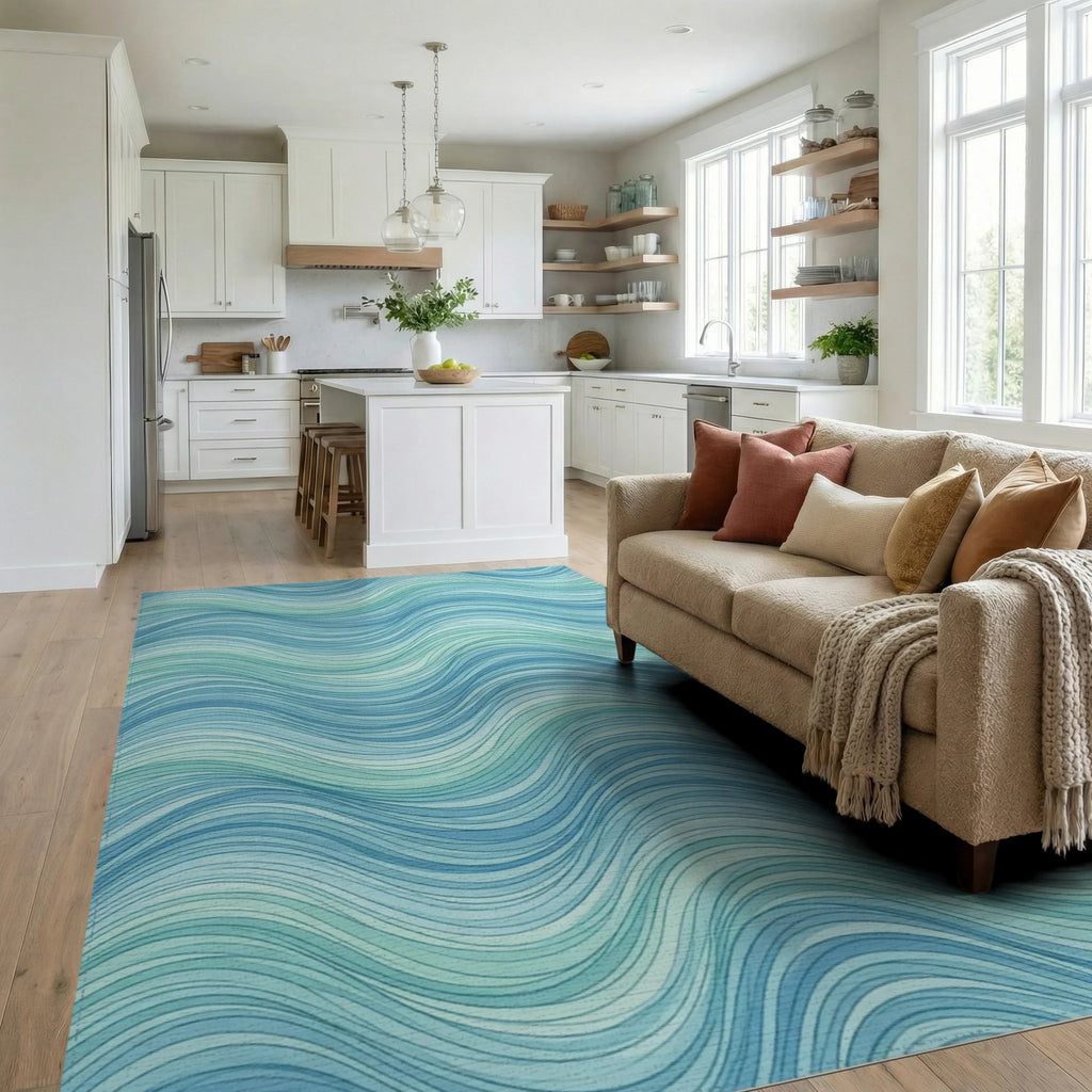 Fluid Coastal Wave Blue Area Rug - living_room