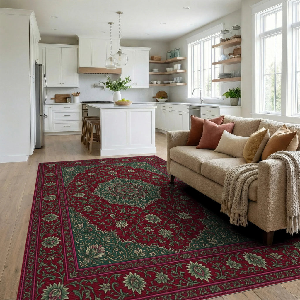 Ornate Medallion Crimson Floral Rug - living_room