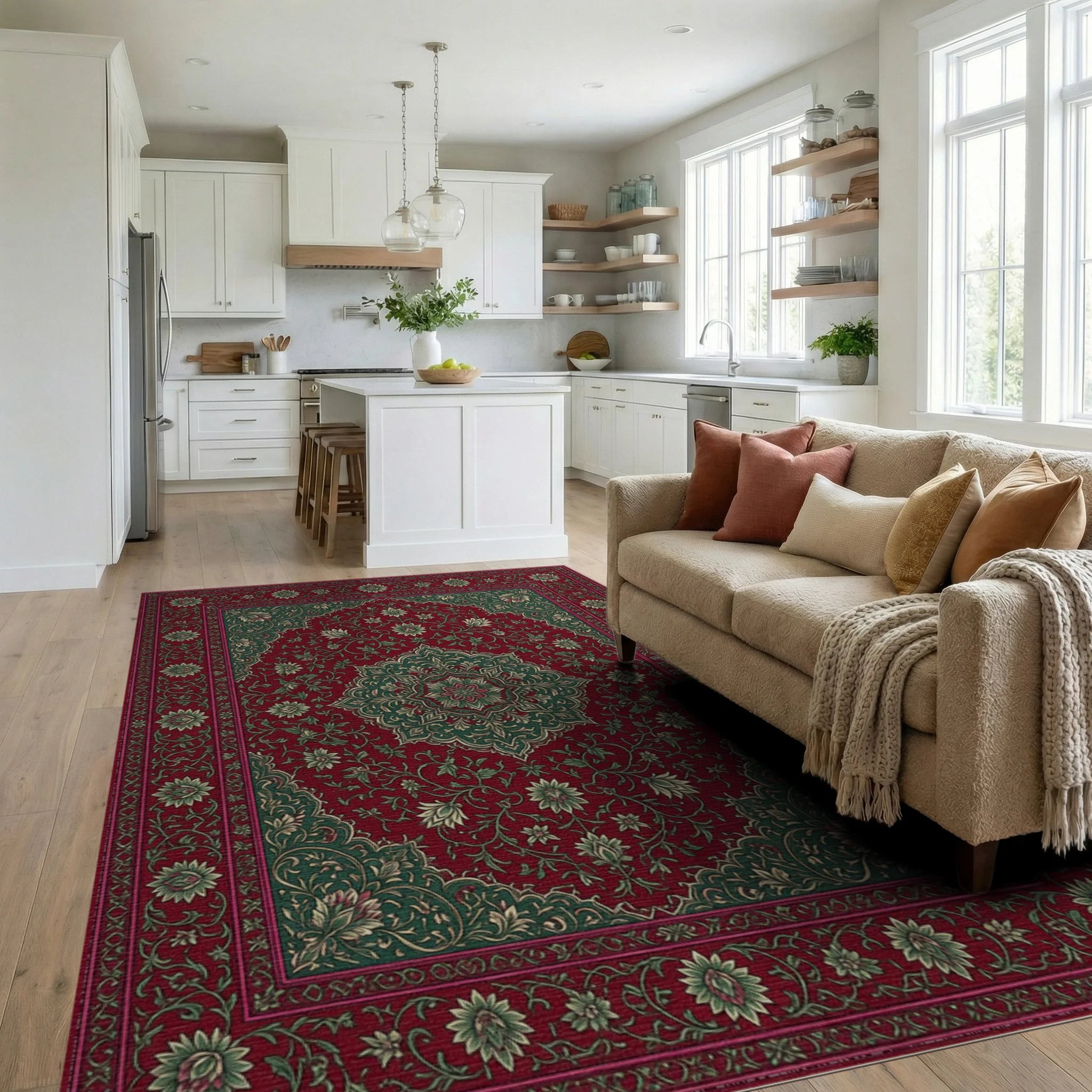 Ornate Medallion Crimson Floral Rug - living_room