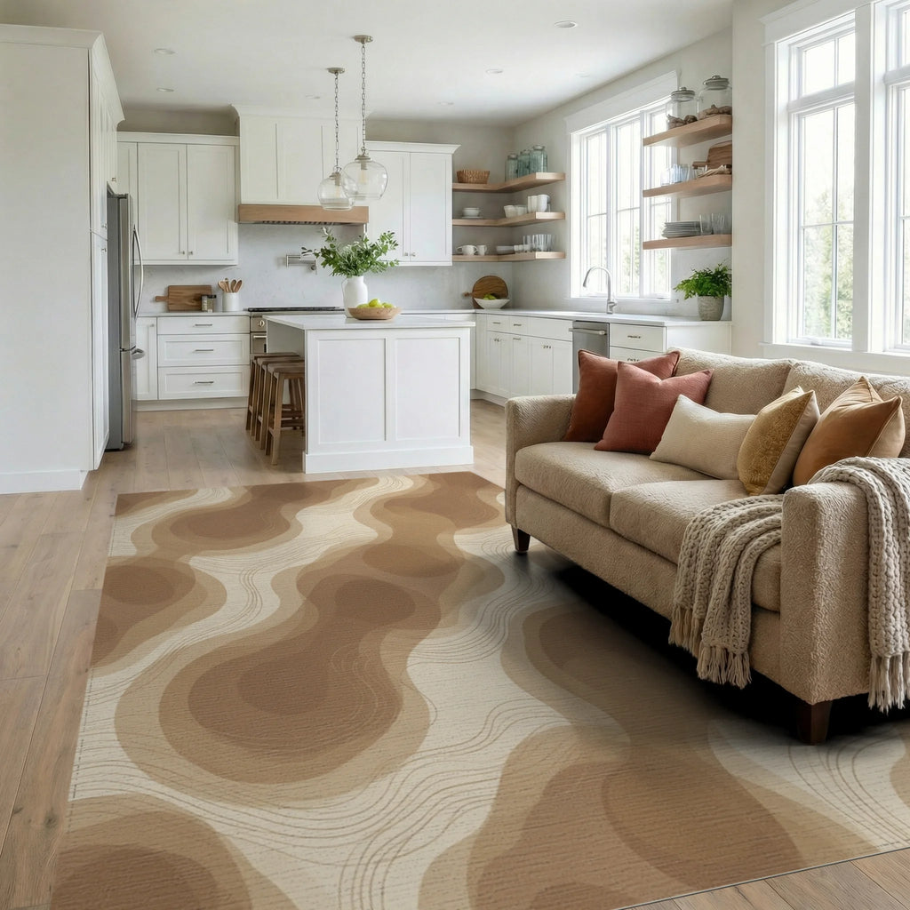 Brown Beige Cream Rug - living_room