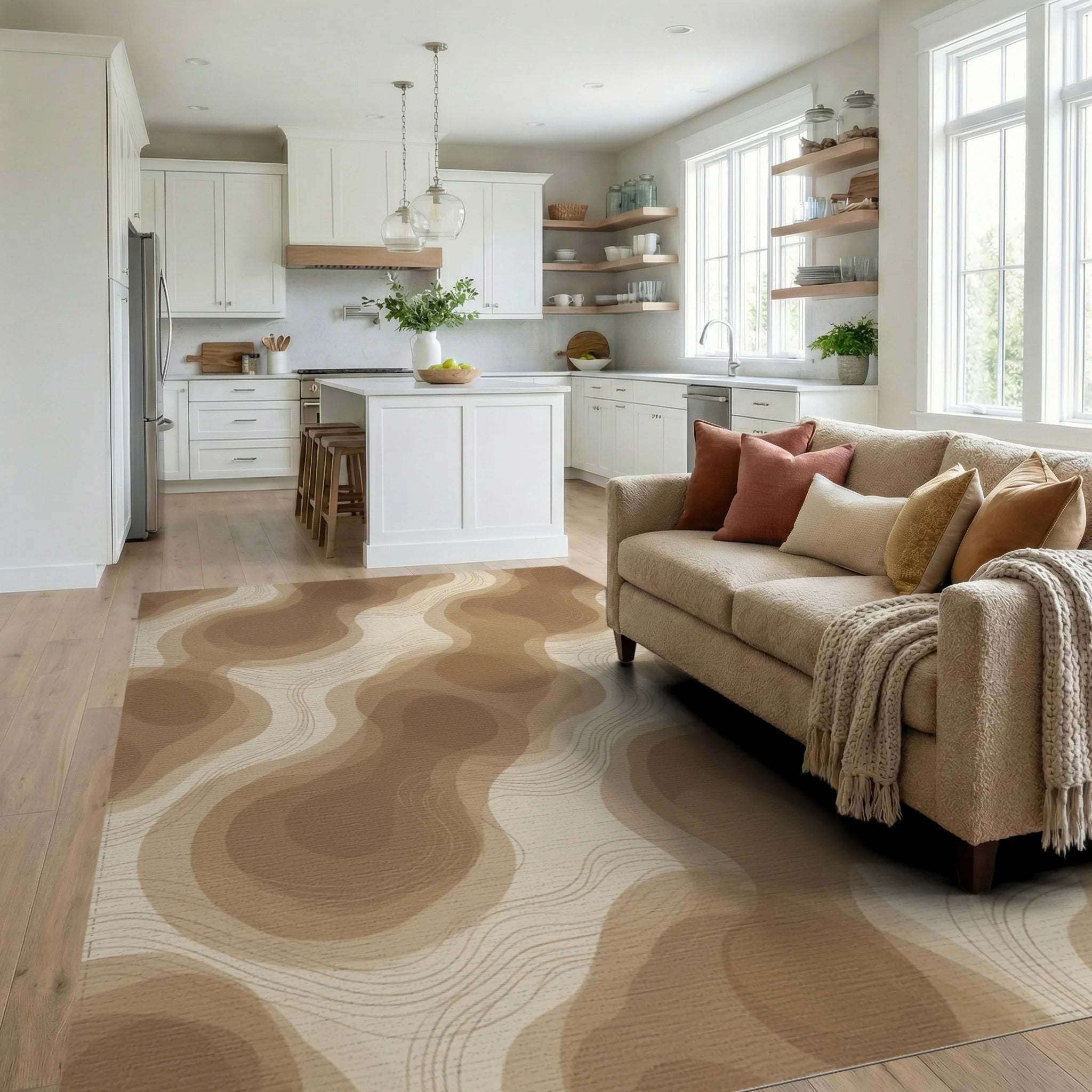 Brown Beige Cream Rug - living_room