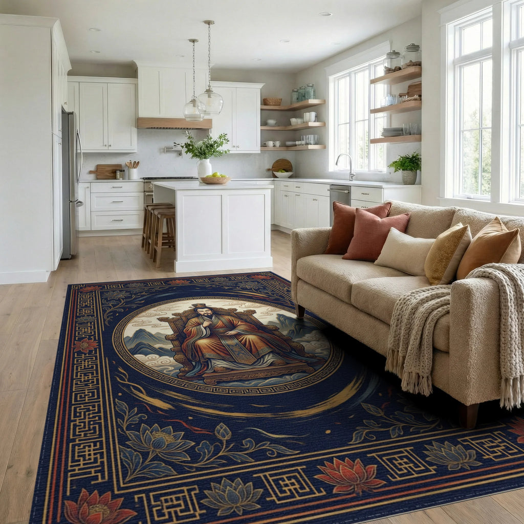 Indigo Gold Classical Medallion Rug - living_room
