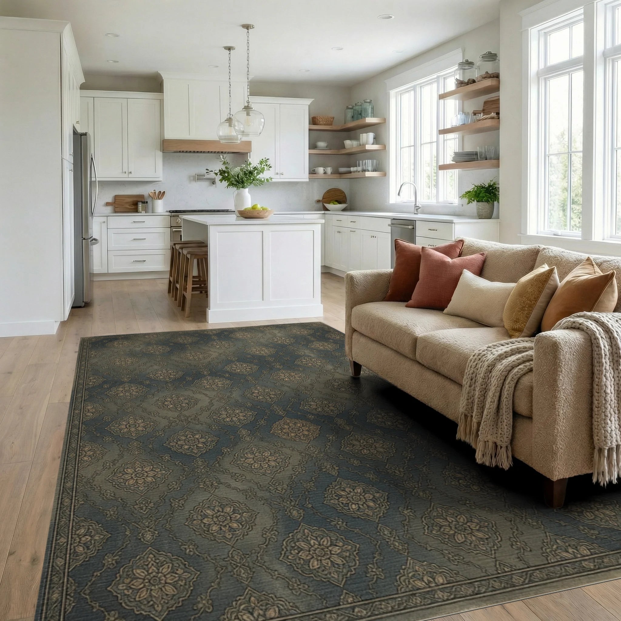 Gray Traditional Persian Rug - living_room
