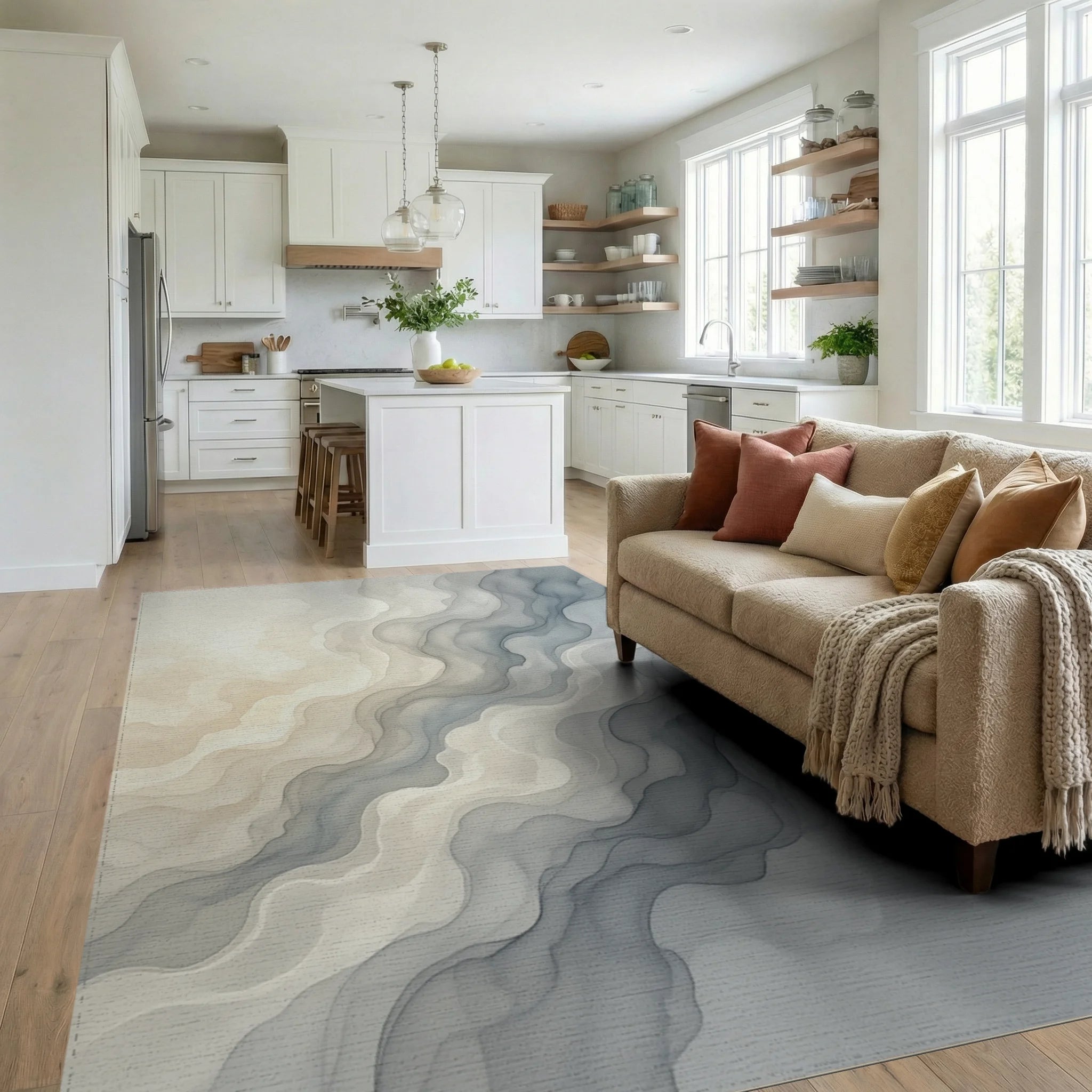 White Gray Silver Rug - living_room