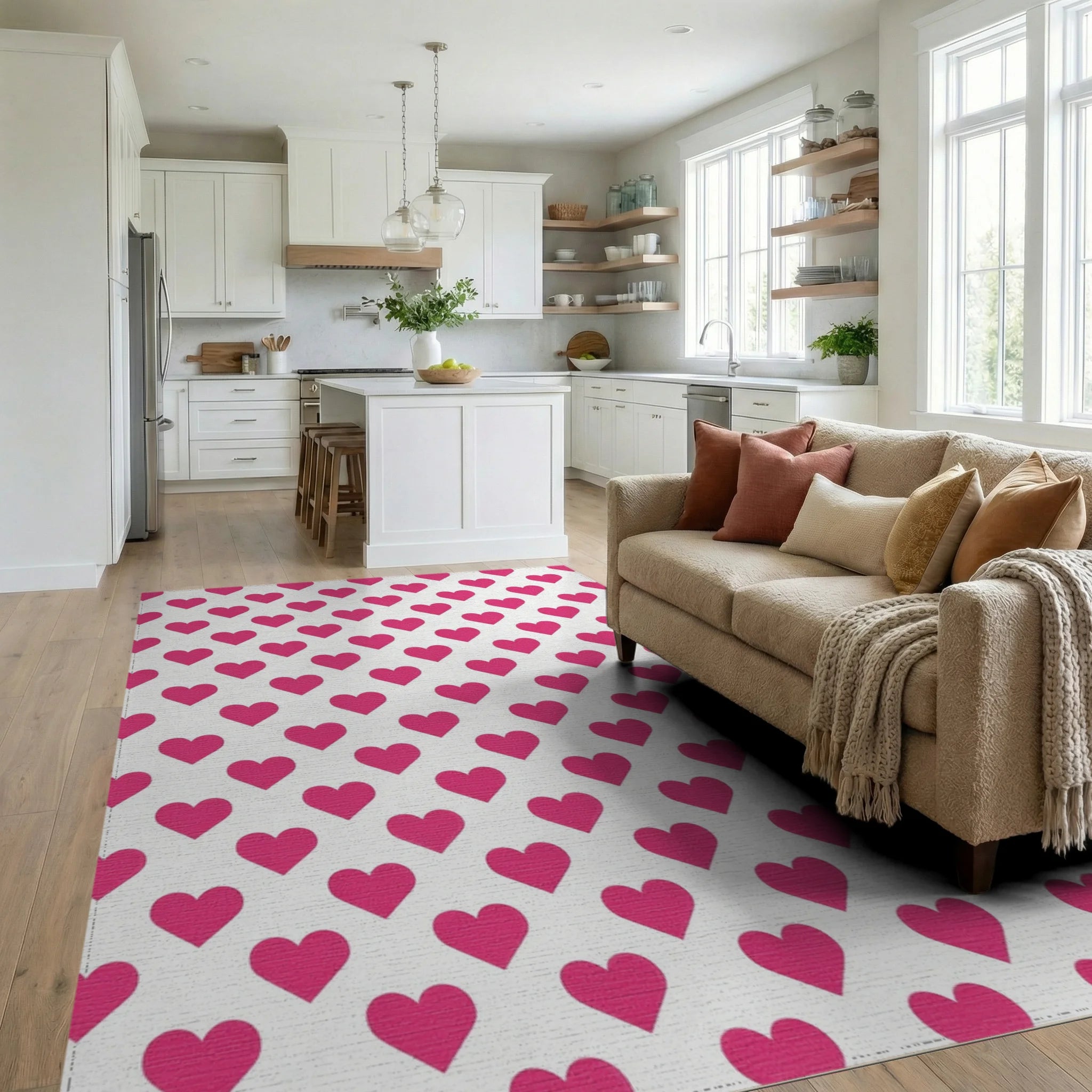 White Pink Minimalist Rug - living_room
