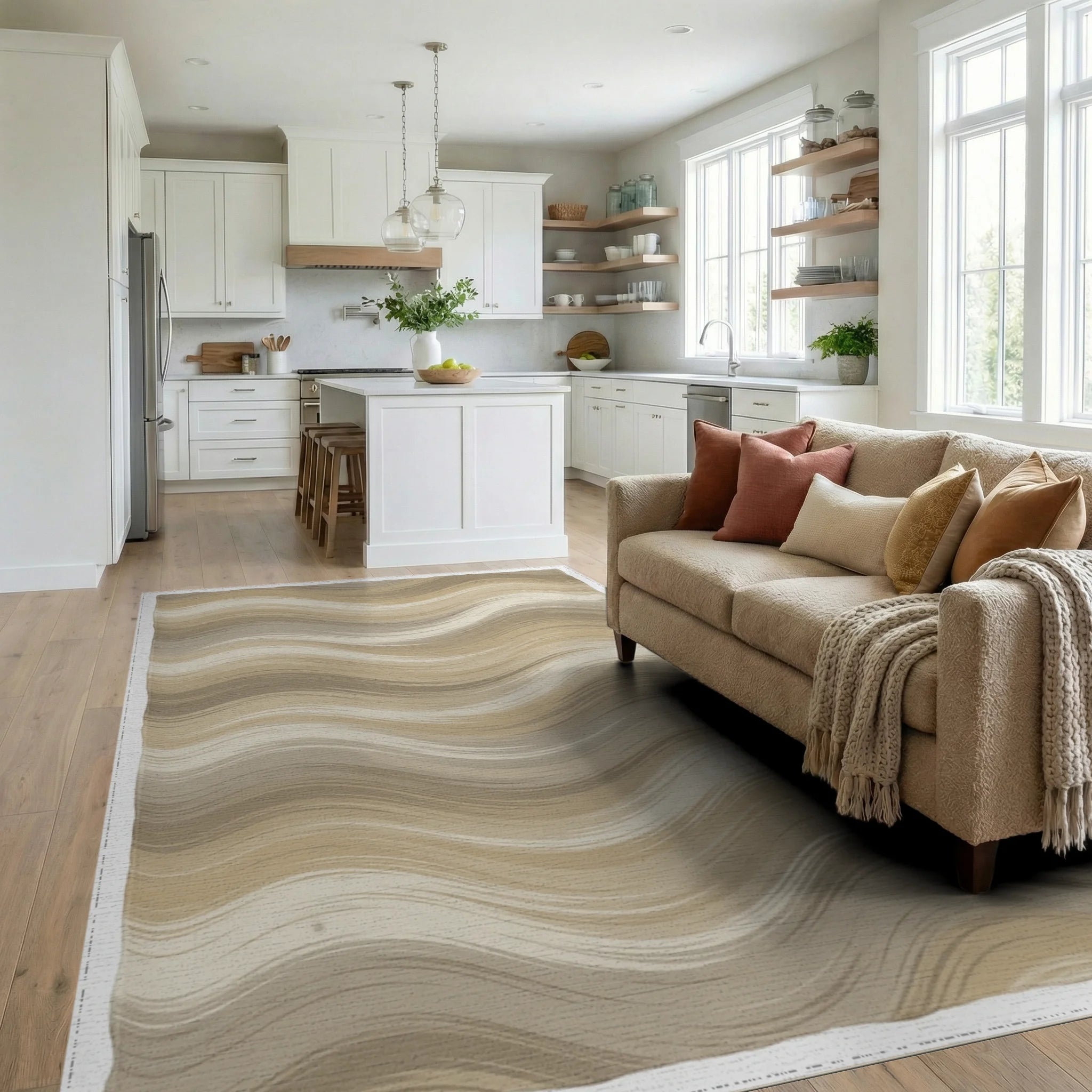 Beige Geometric Minimalist Rug - living_room