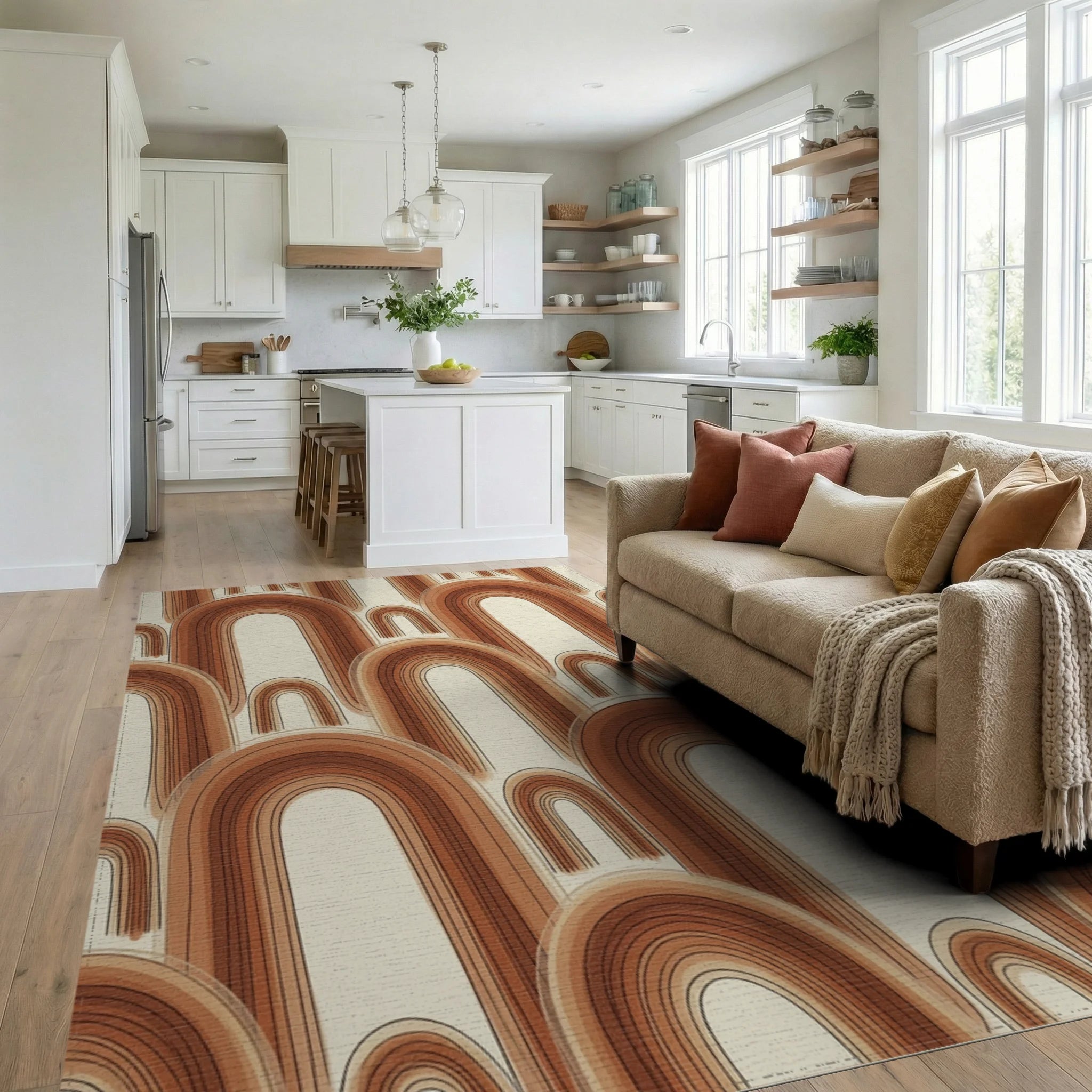 Terracotta Arch Minimalist Boho Rug - living_room