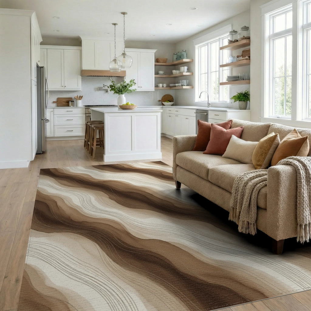 White Brown Cream Rug - living_room