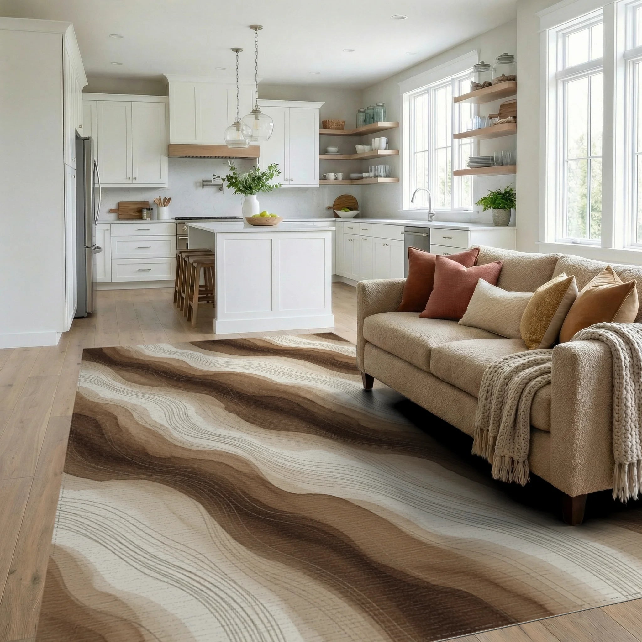 White Brown Cream Rug - living_room