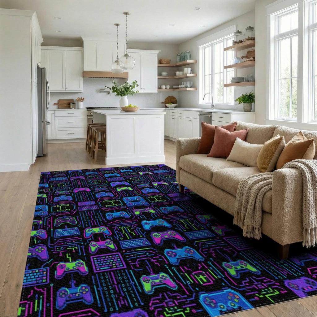 Blue Pink Green Rug - living_room