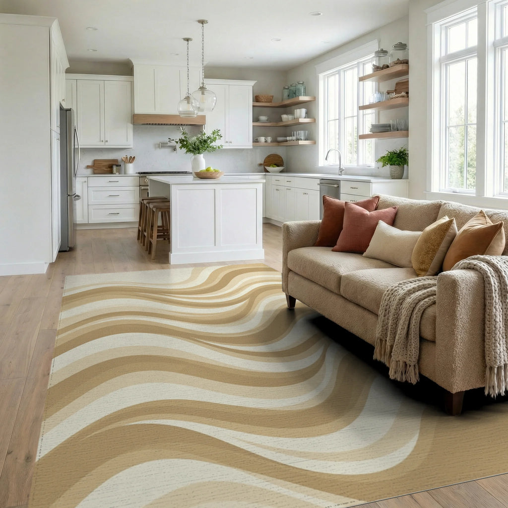 Cream Beige Minimalist Rug - living_room