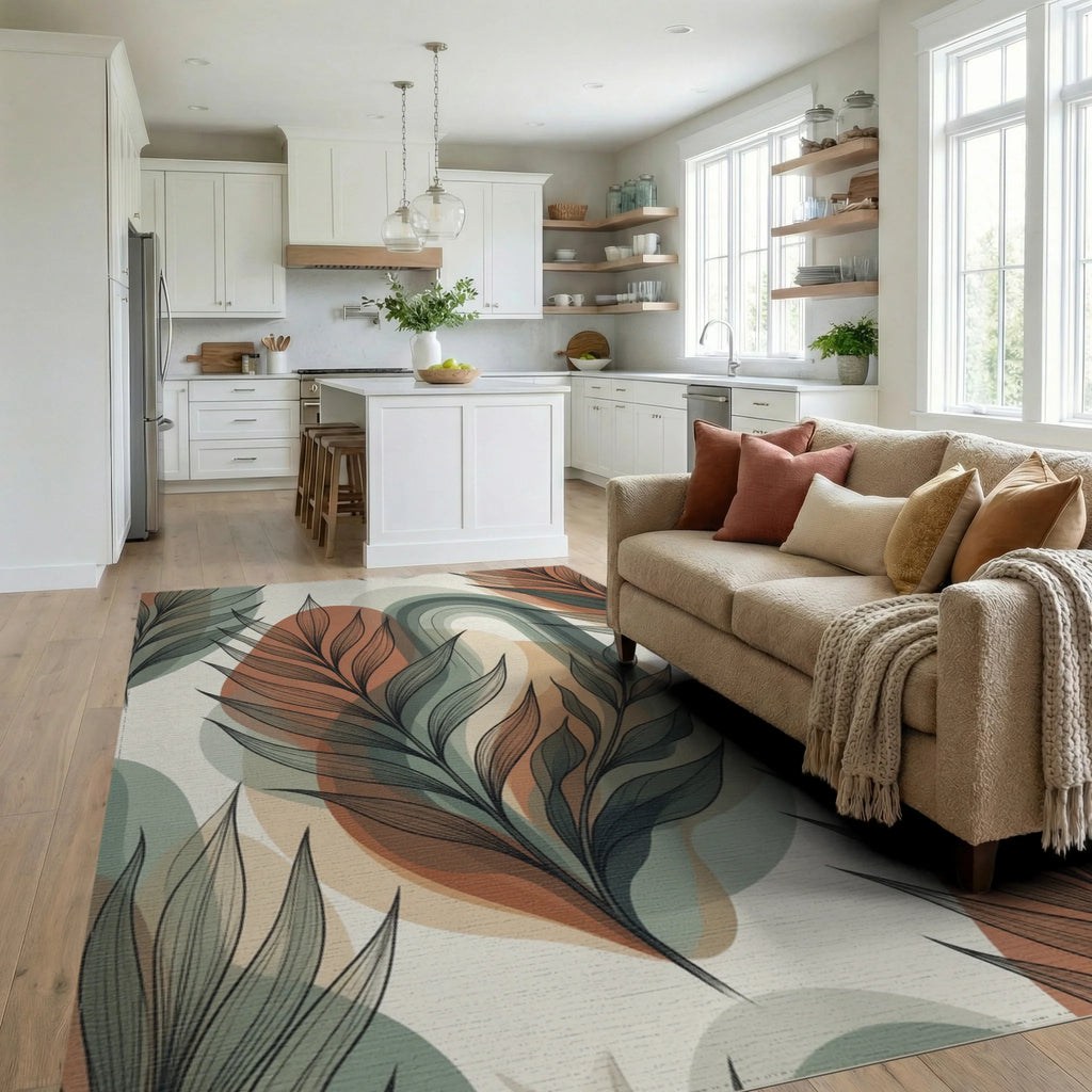 Modern Green Cream Rug - living_room