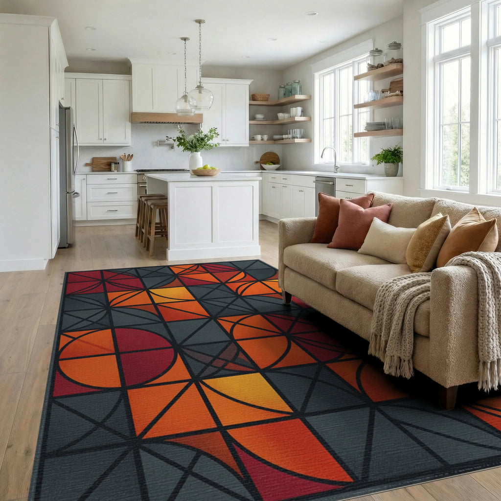 Modern Geometric Crimson And Charcoal Rug - living_room