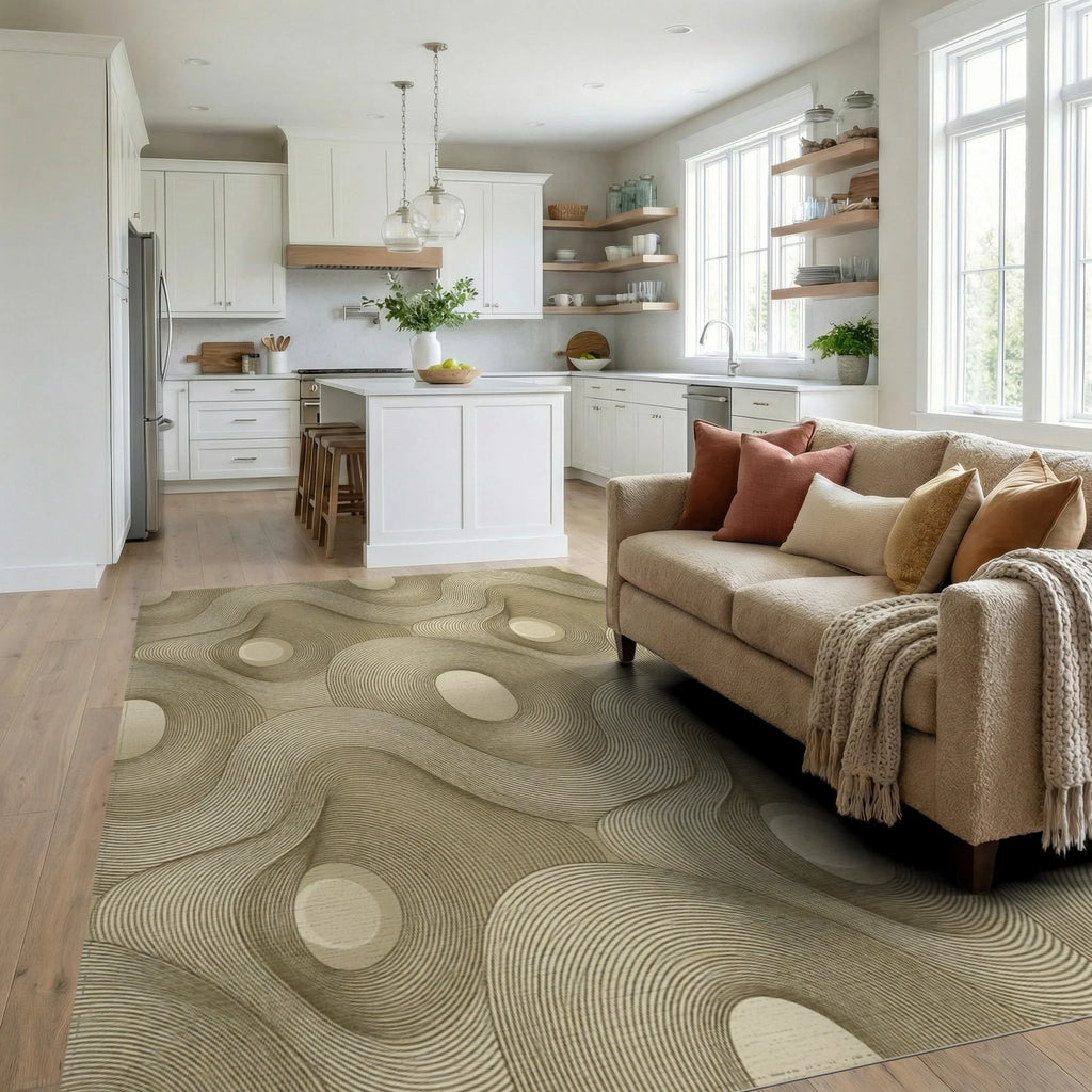 Cream Abstract Geometric Rug - living_room