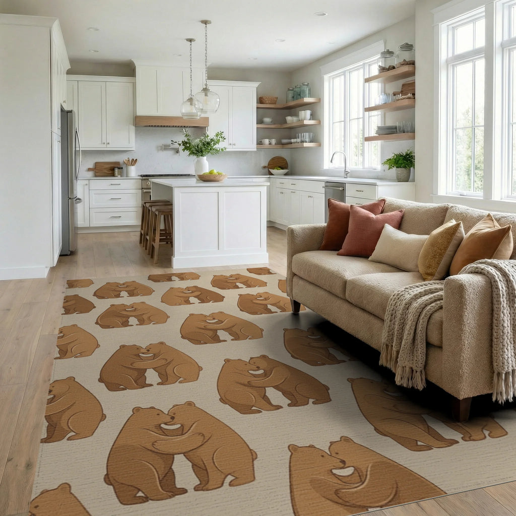 Brown Beige Minimalist Rug - living_room