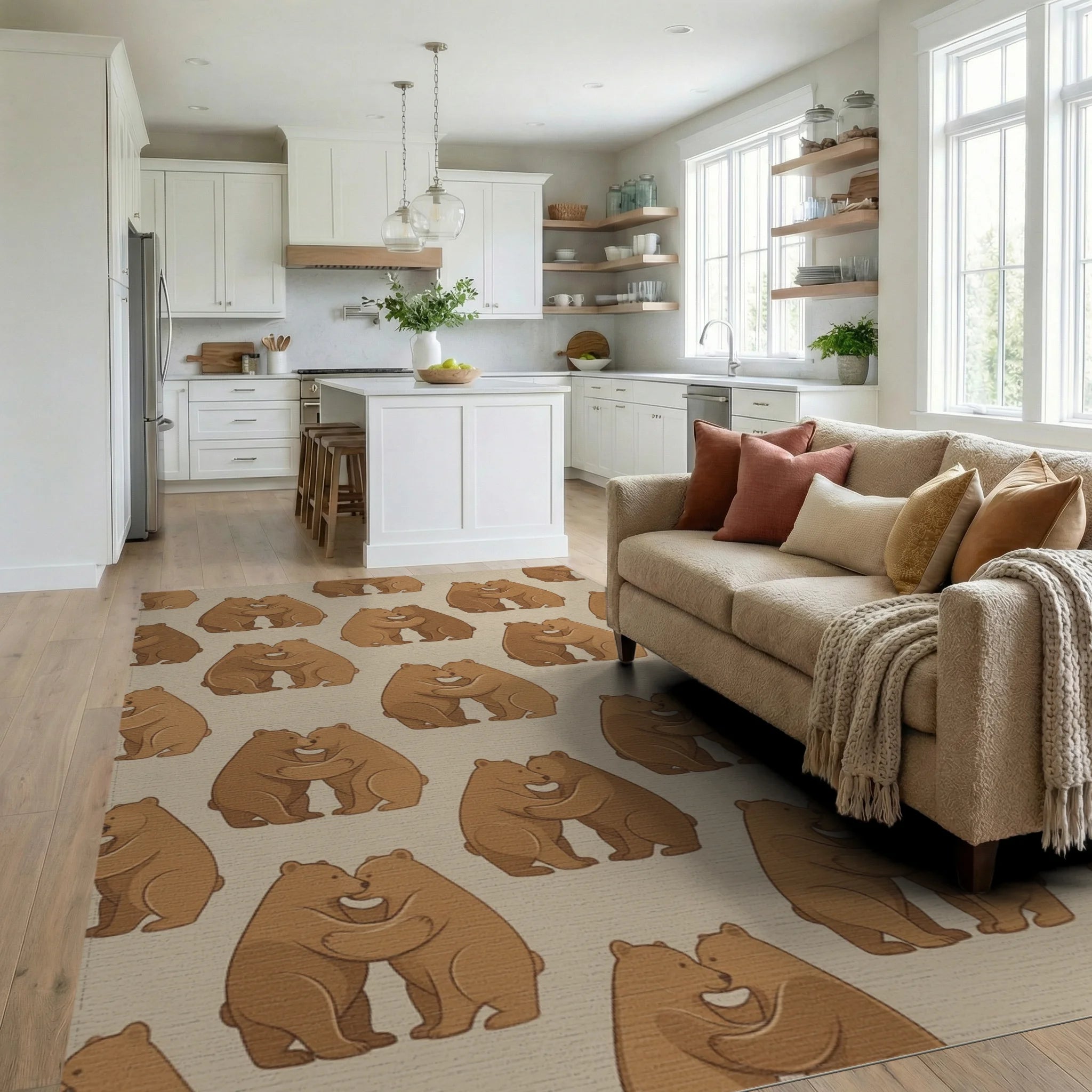 Brown Beige Minimalist Rug - living_room