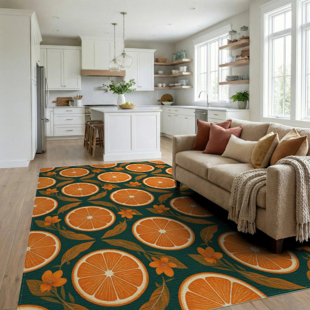 Botanical Citrus Forest Green Rug - living_room