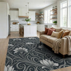 White Gray Floral Rug - living_room