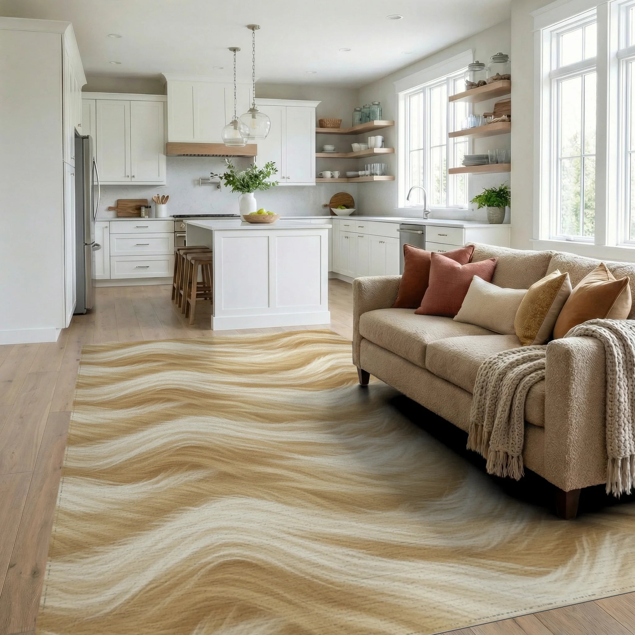 Beige Geometric Minimalist Rug - living_room
