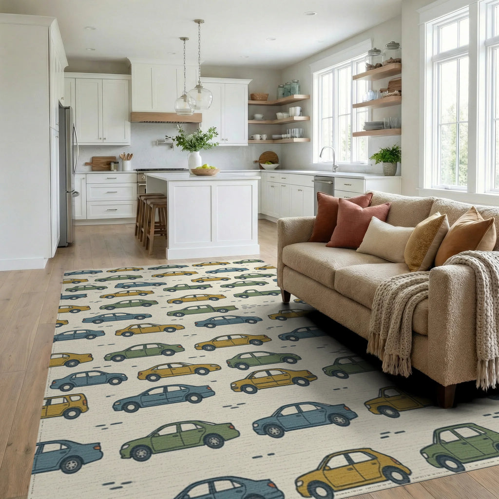 Minimalist Automotive Silhouette Cream Area Rug - living_room