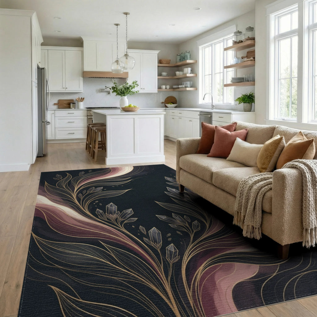 Fluid Botanical Charcoal Gold Rug - living_room