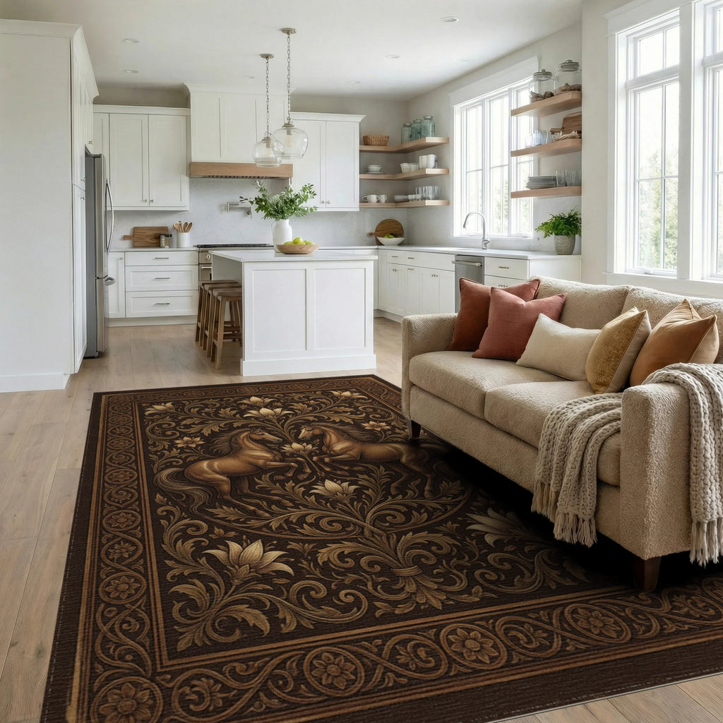 Equestrian Medallion Earth Tone Rug - living_room