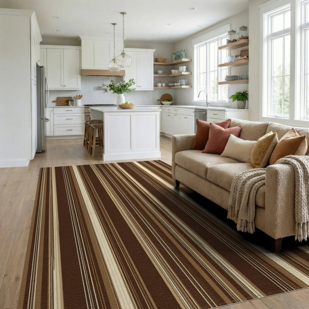 Cream Brown Modern Rug - living_room