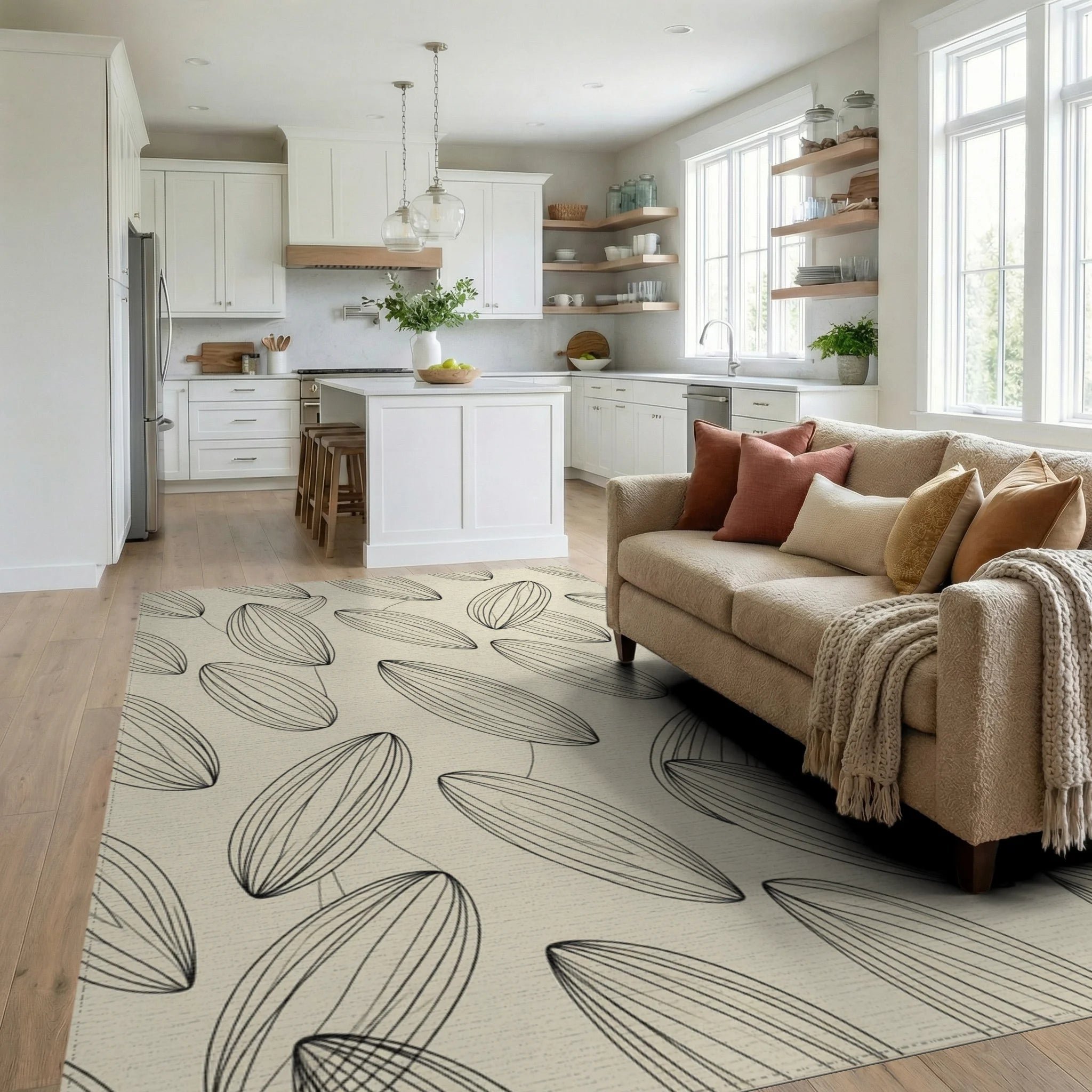 Minimalist Abstract Organic Line Rug - living_room