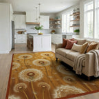 Golden Ochre Dandelion Floral Rug - living_room