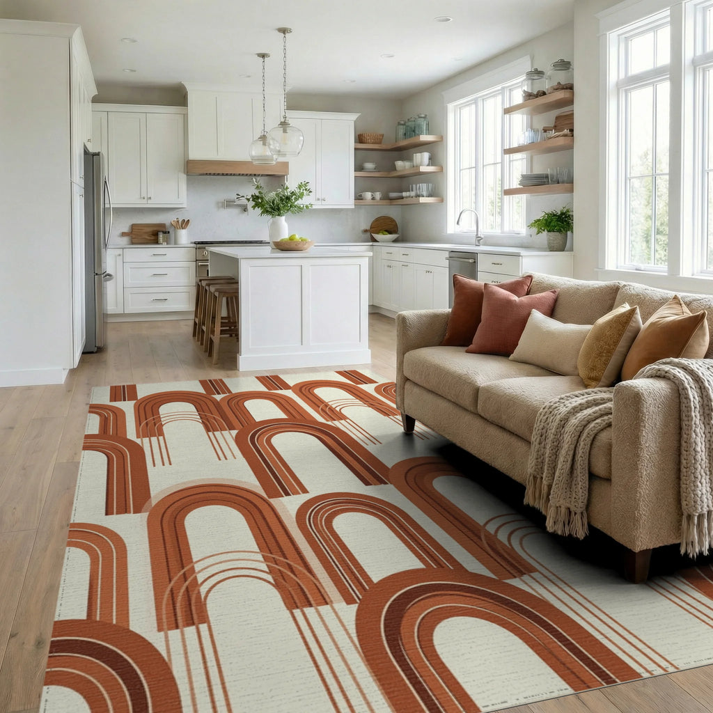 Terracotta Arch Minimalist Geometric Rug - living_room