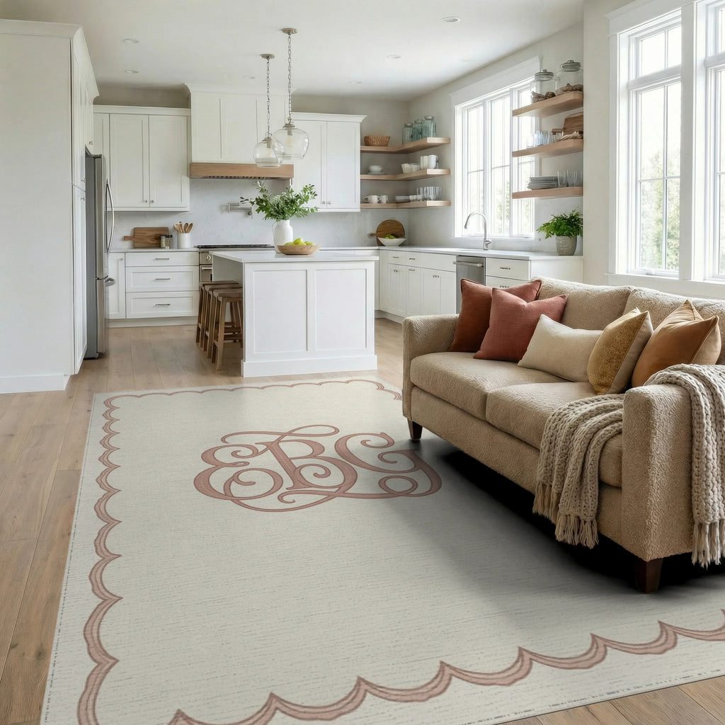 White Beige Minimalist Rug - living_room