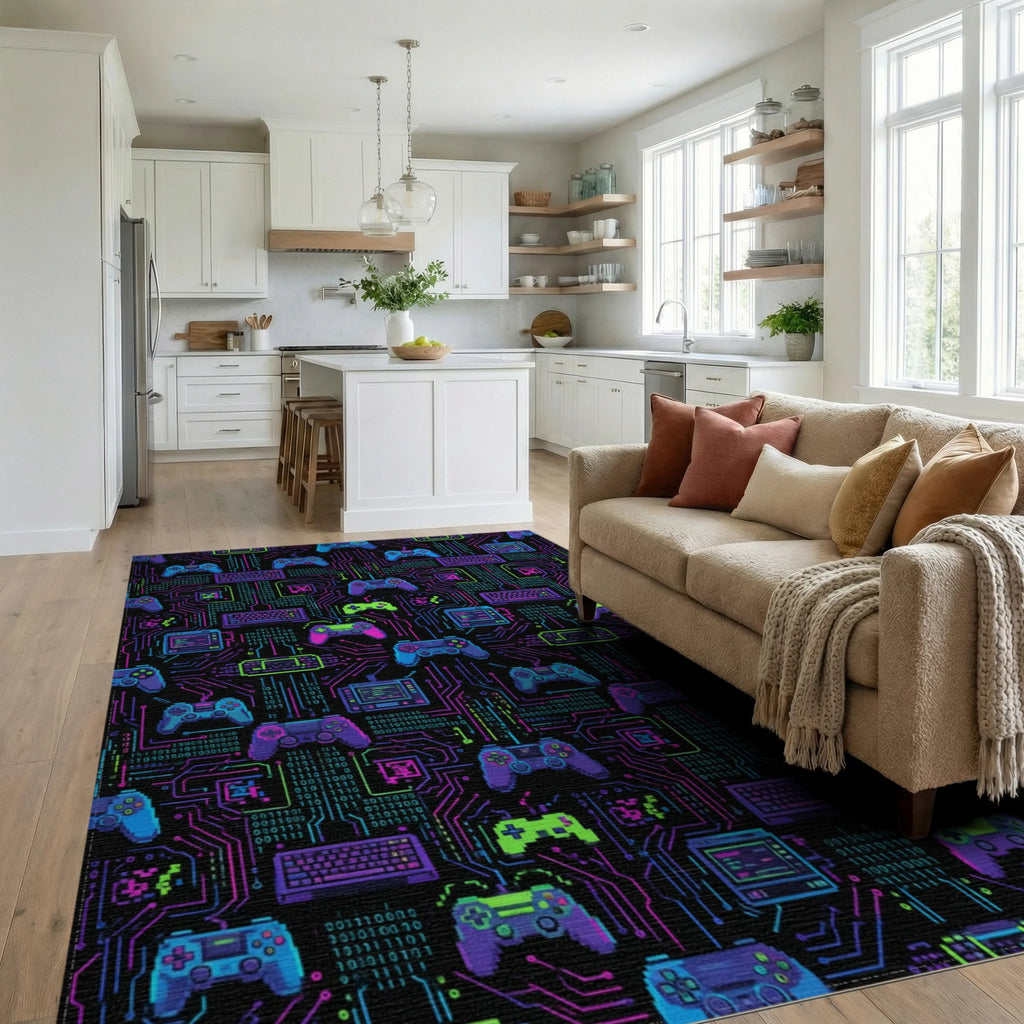Blue Pink Green Rug - living_room