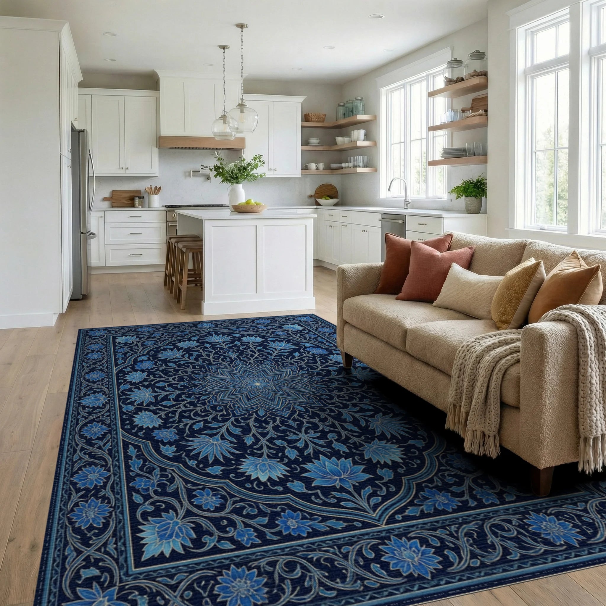Persian Blue Geometric Rug - living_room