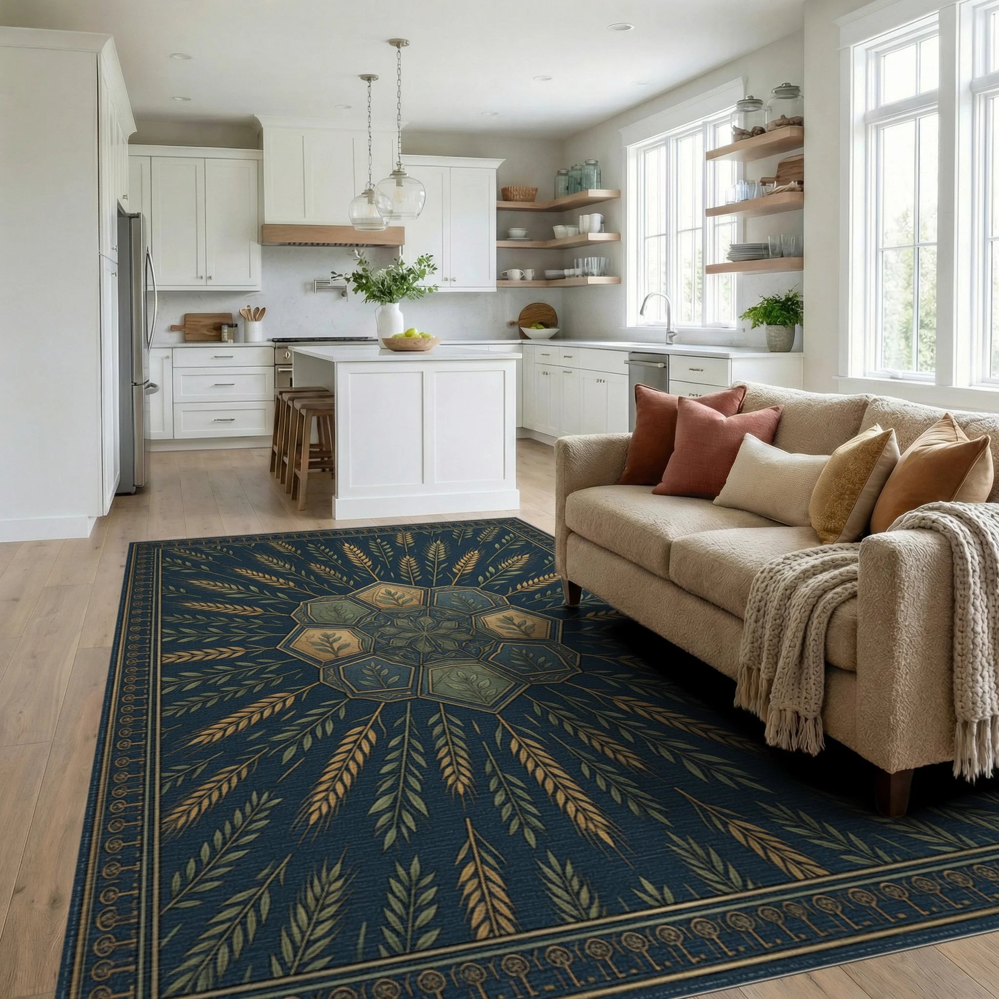 Slate Blue Geometric Hexagon Rug - living_room