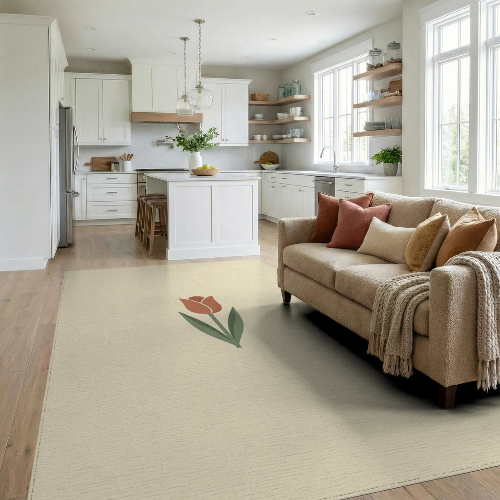 Cream Green Geometric Rug - living_room