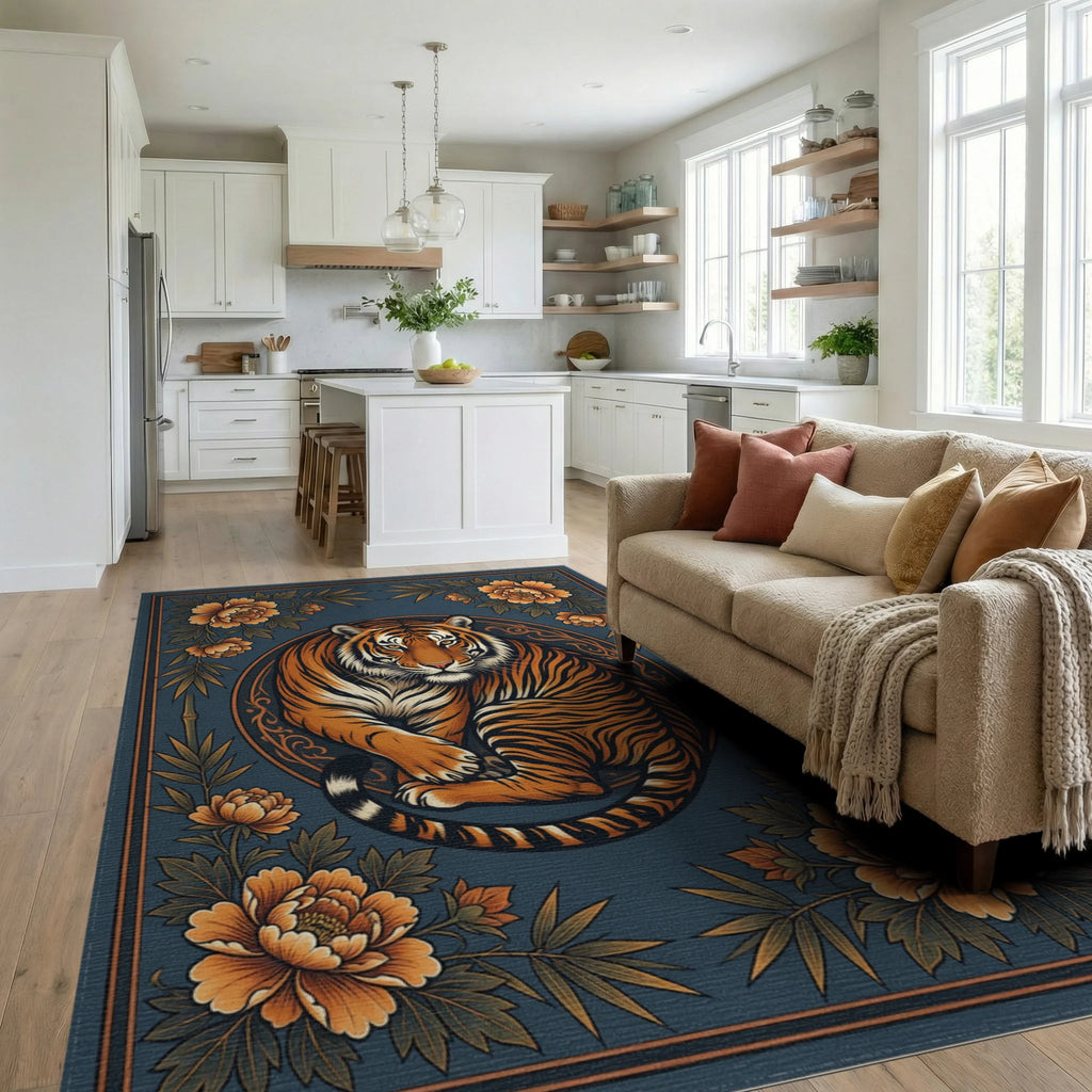 Tiger Medallion Folk Art Rug - living_room