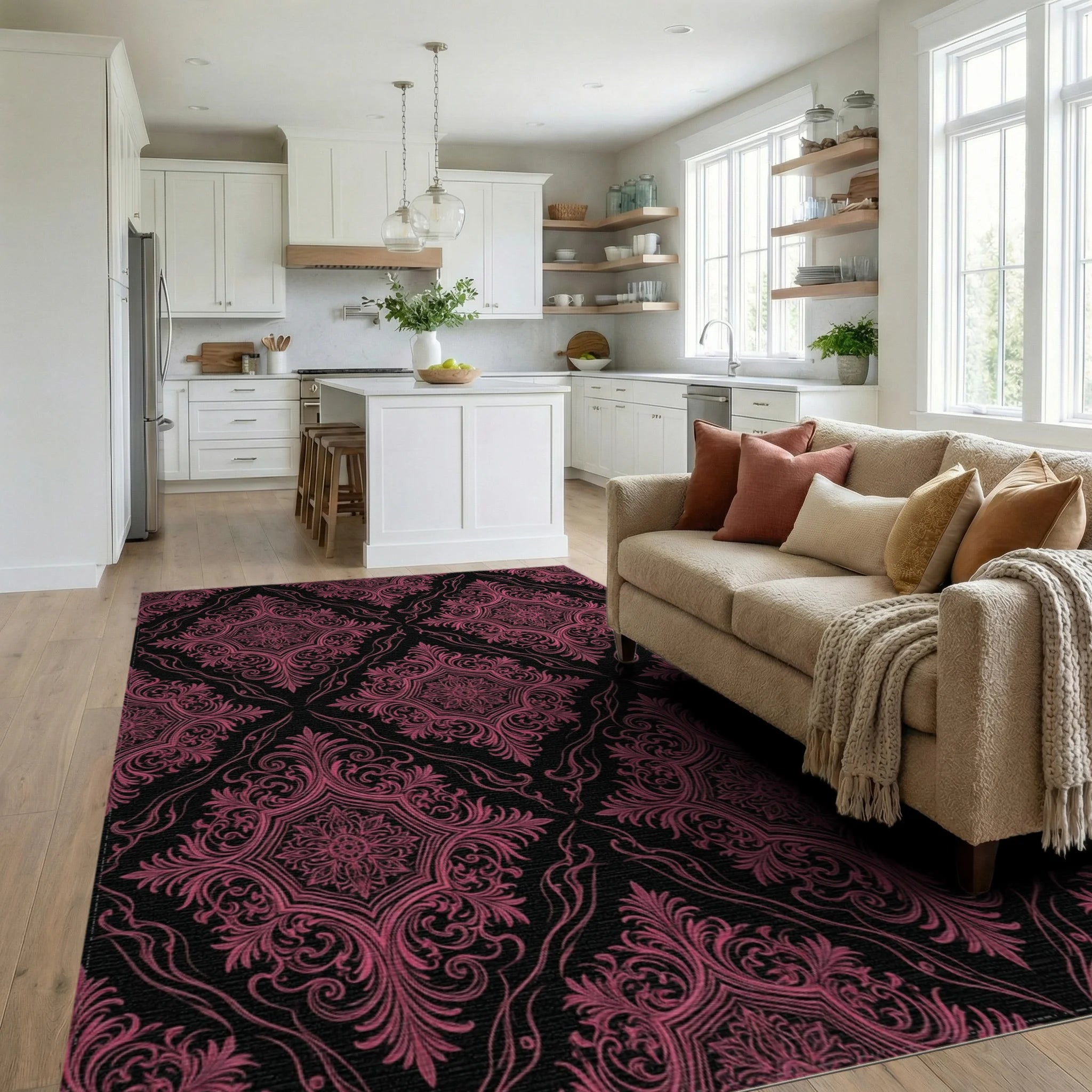 Vintage Black Magenta Rug - living_room