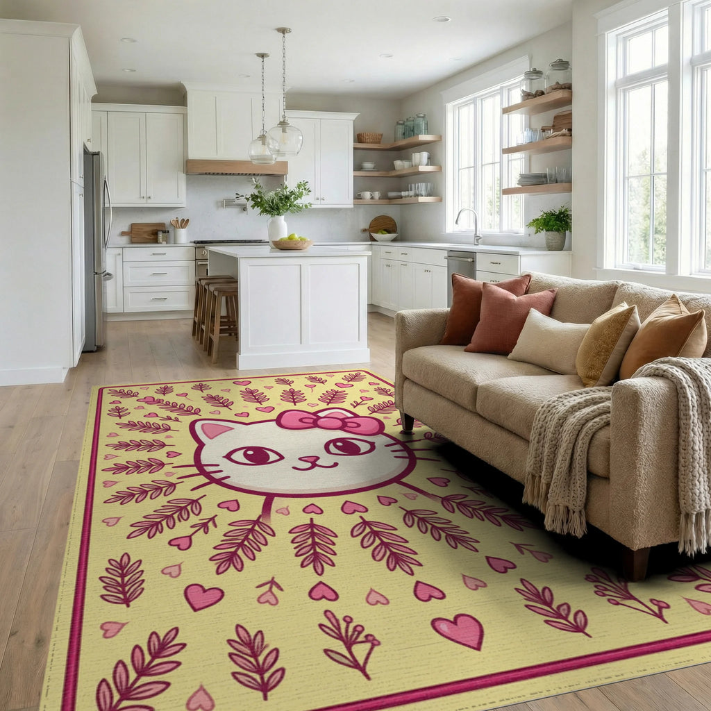 Whimsical Feline Pink Bow Area Rug - living_room