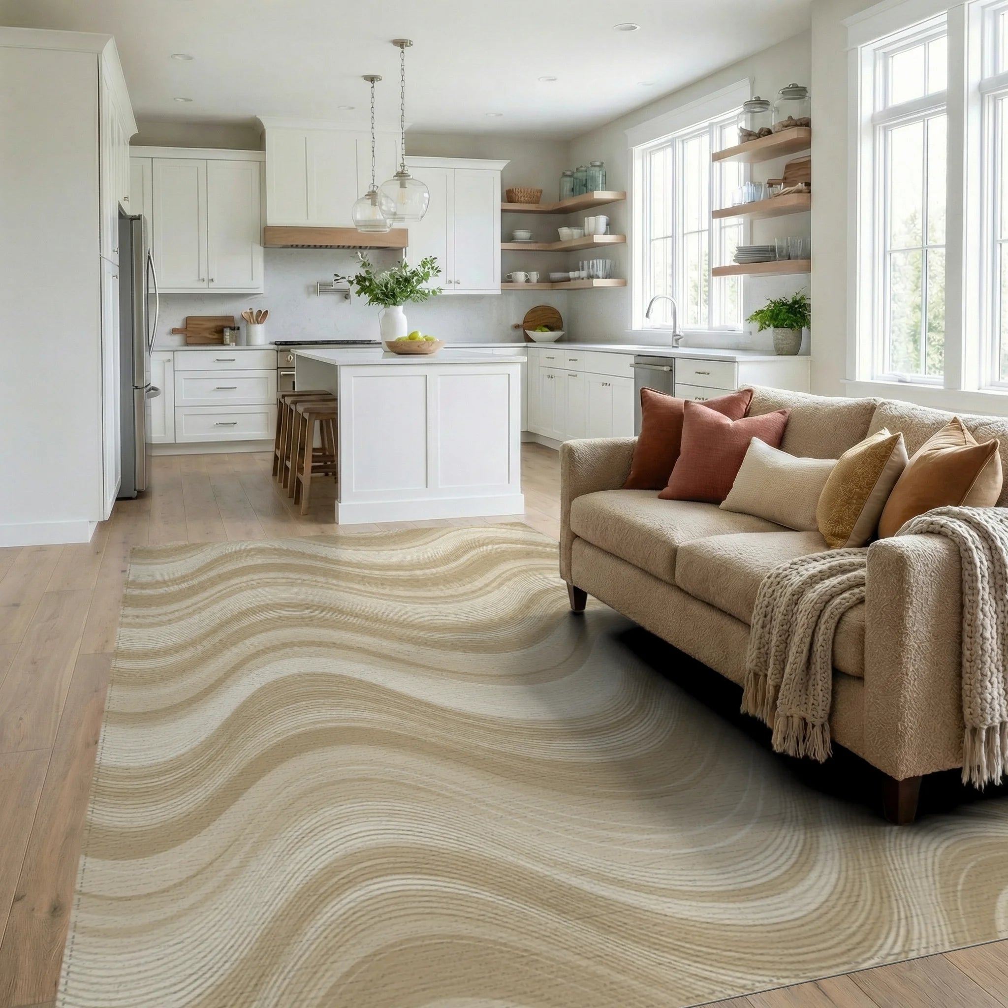 Organic Oatmeal Wave Minimalist Rug - living_room