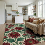 Crimson Red Green Rug - living_room