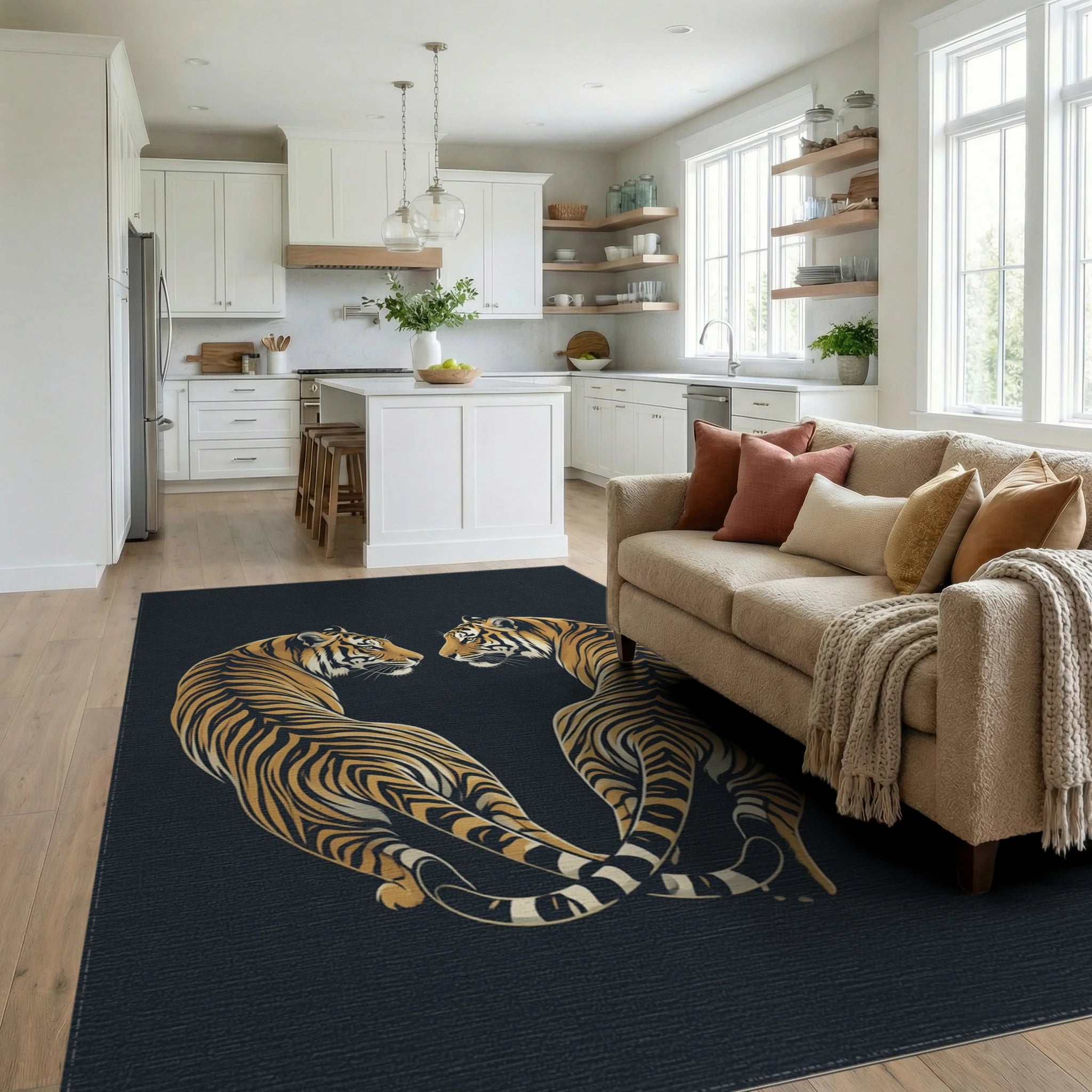 Minimalist Abstract Tiger Charcoal Area Rug - living_room