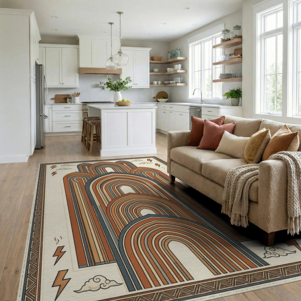 Terracotta Arch Geometric Statement Rug - living_room