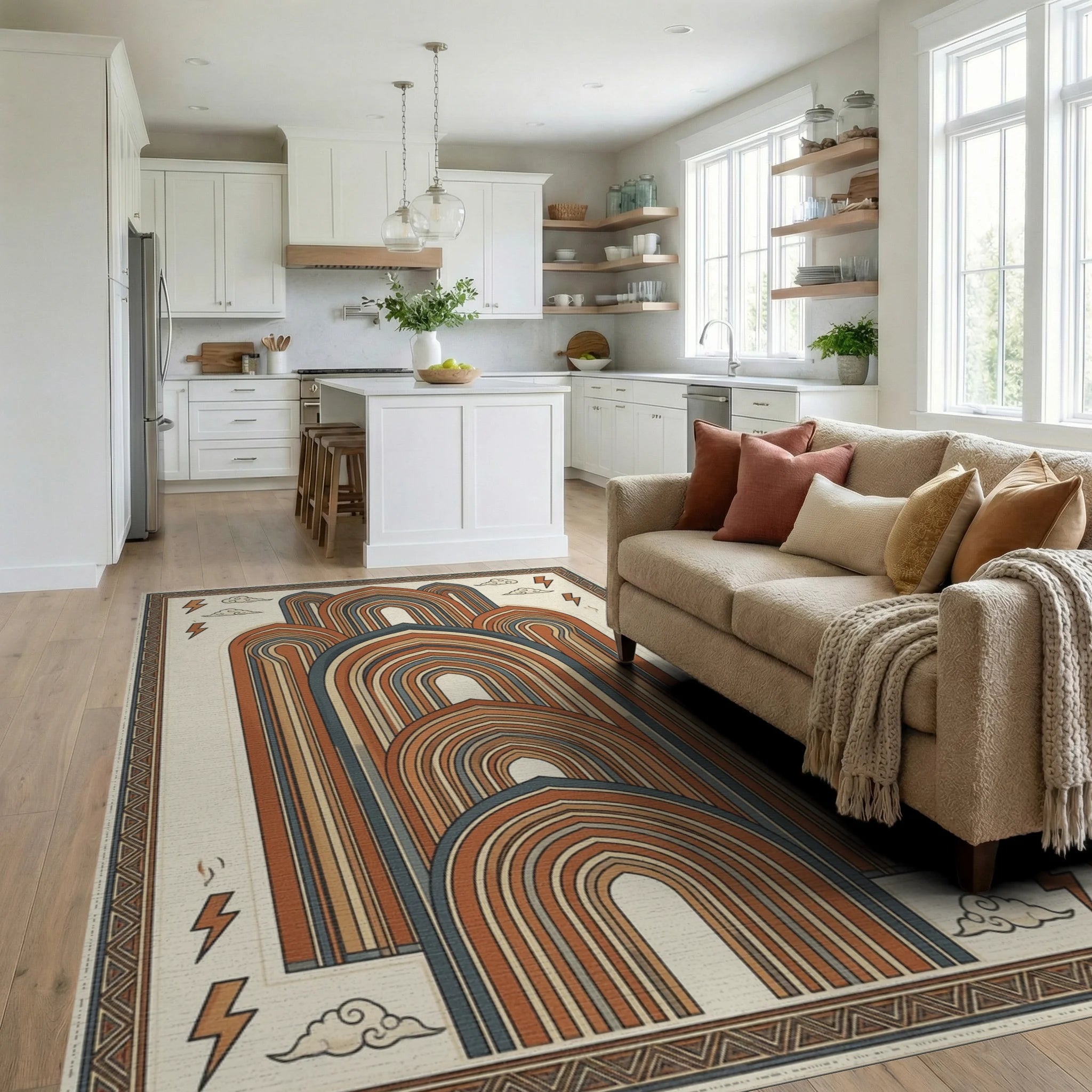 Terracotta Arch Geometric Statement Rug - living_room