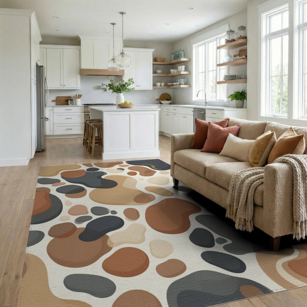 Gray Cream White Rug - living_room