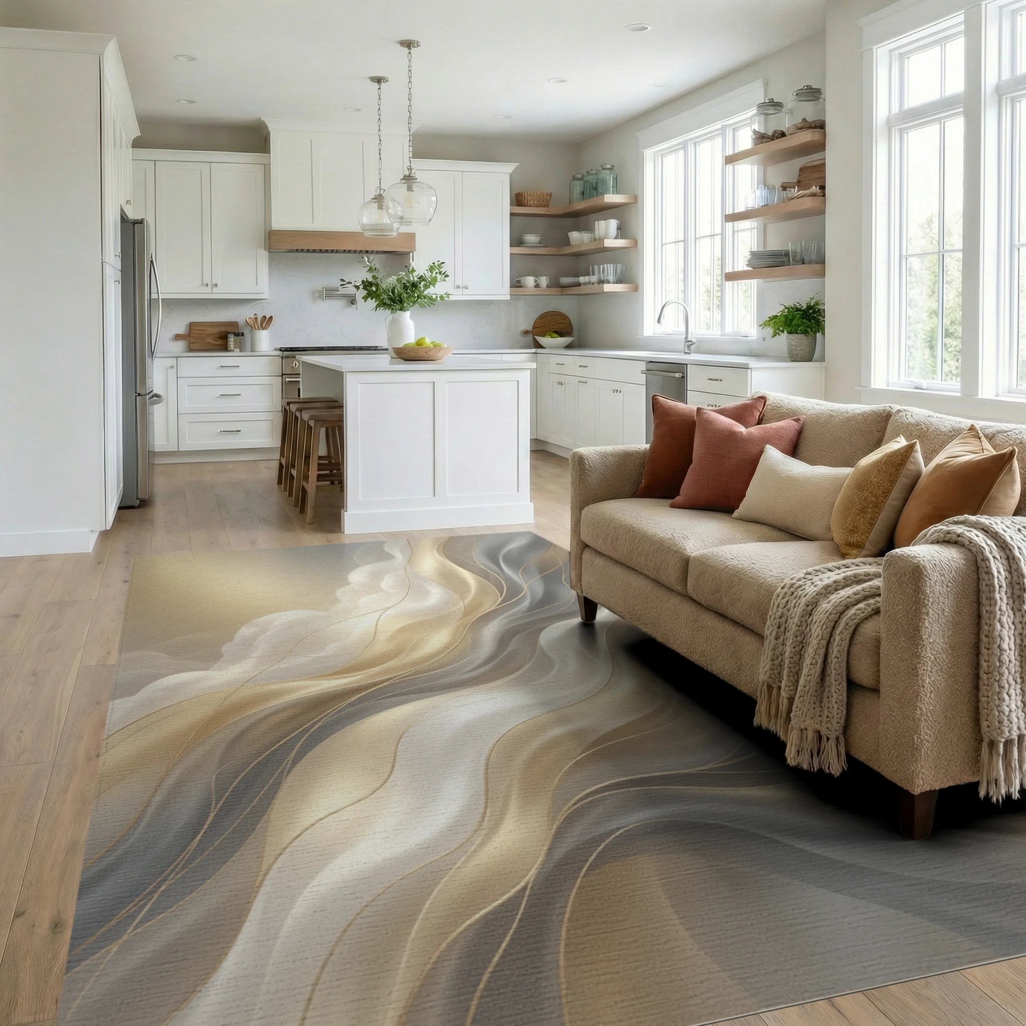 Gold Gray Abstract Rug - living_room