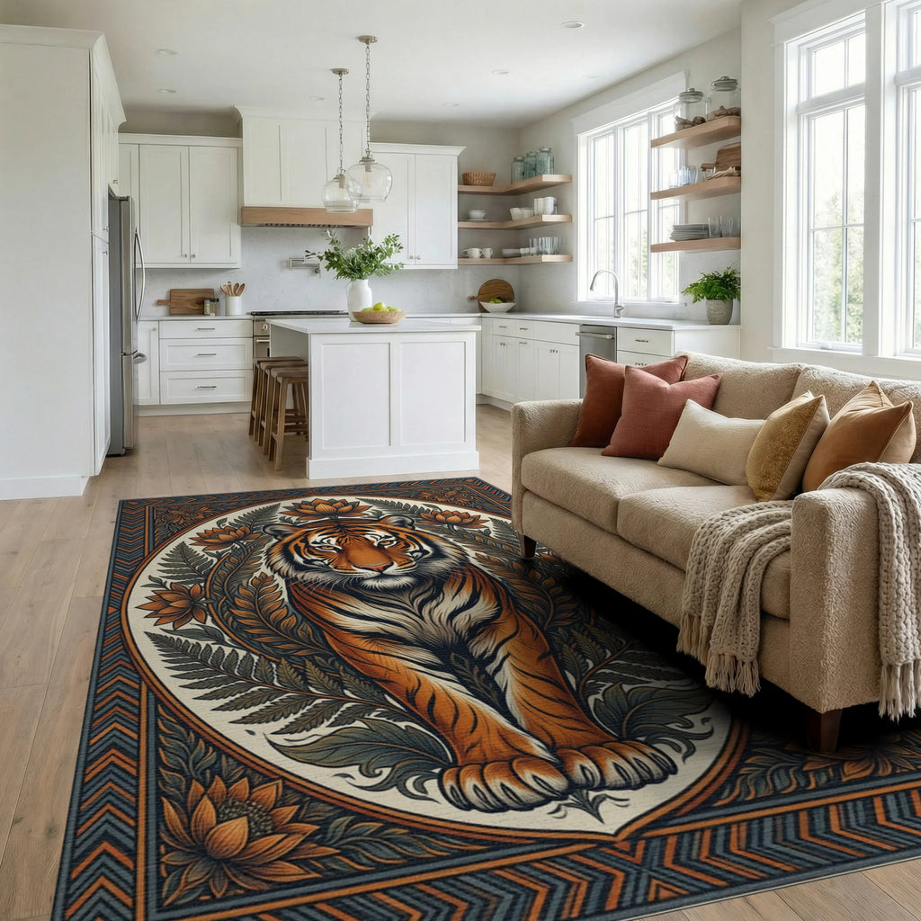 Symmetrical Tiger Medallion Area Rug - living_room
