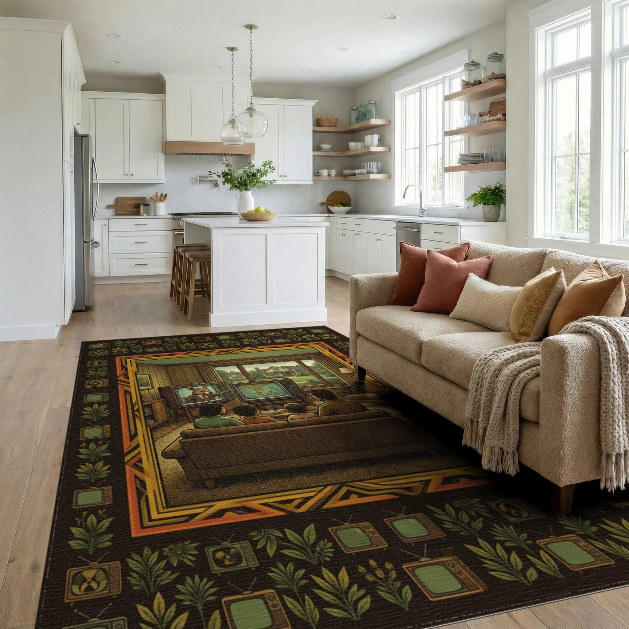 Orange Yellow Brown Rug - living_room
