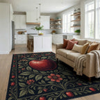Botanical Apple Crimson Black Rug - living_room