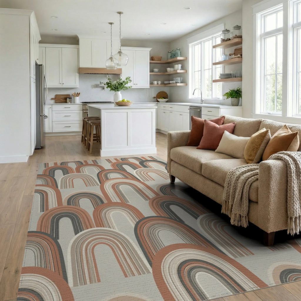 Minimalist Terracotta Arch Earth Tone Rug - living_room
